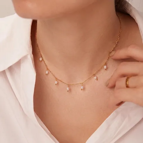 Elegante Collar de Acero Inoxidable Galvanizado Con Colgante de Borla de Perla Artificial Estilo Ins Oro Joyería de Mujer