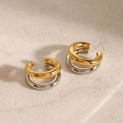 Ear Cuff A Doppio Strato Forma A C Acciaio Inossidabile Senza Buco Clip Per Osso Dell'orecchio Geometrico Bicolore Gioielli Donna