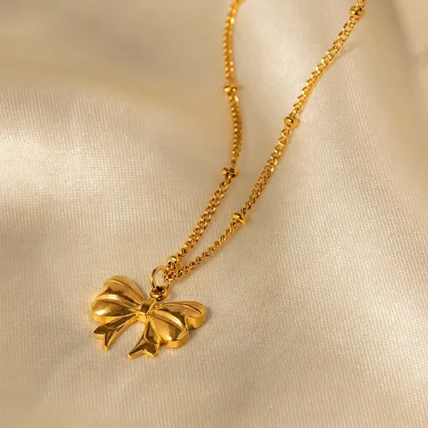 Stainless Steel Gold Plated Butterfly Pendant Necklace For Women Elegant Fashion Bead Chain Jewelry Necklaces Gifts