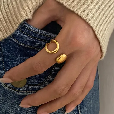 Stainless Steel 18K Gold Plated Open Ring Irregular Organic Fluid Design Minimalist Versatile Jewelry For Women