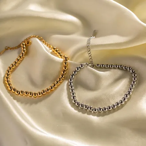 Minimalistische Armband Met Ronde Kralen Roestvrij Staal Verguld Verstelbare Bolletjesketting Sieraden Voor Dames