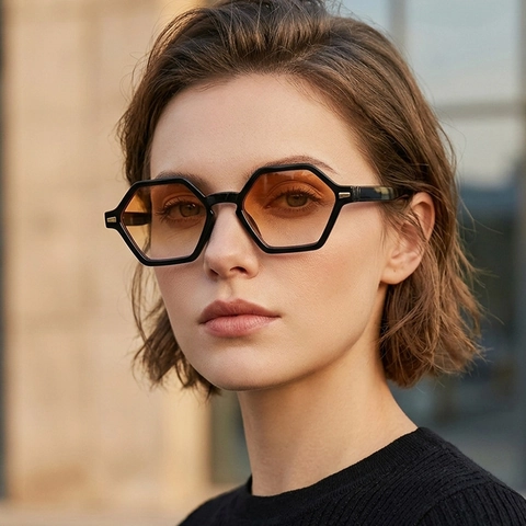 Lunettes De Soleil Hexagonales Rétro Polygone Monture PC Protection UV400 Vintage Hip Hop Street Eyewear Pour Hommes Femmes