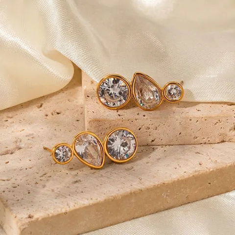 Pendientes de Botón de Acero Inoxidable con Strass para Mujer Oro Galvanizado Geométricos Gota Joyas de Alta Gama