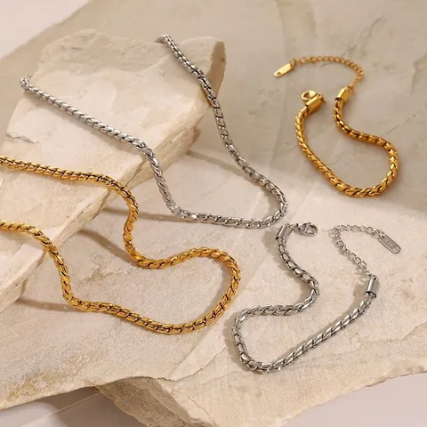 Pulsera Y Collar De Cadena De Cuerda Trenzada De Acero Inoxidable Chapado En Oro De 18K Joyería Minimalista Impermeable Para Mujeres Hombres