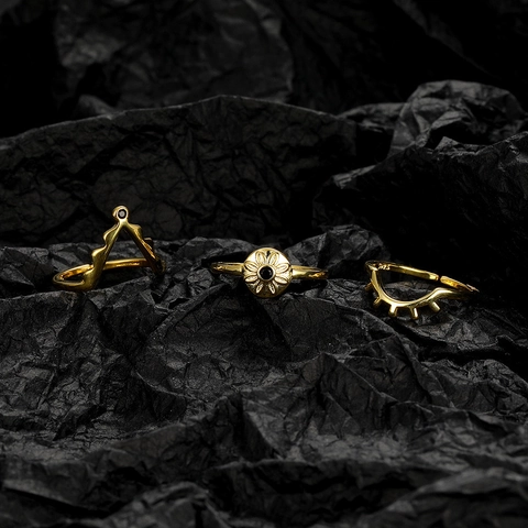 Böser Blick Stapelbare Ringe Vergoldet Verstellbarer Offener Ring Für Damen Schwarzer Stein Vintage Böhmisch