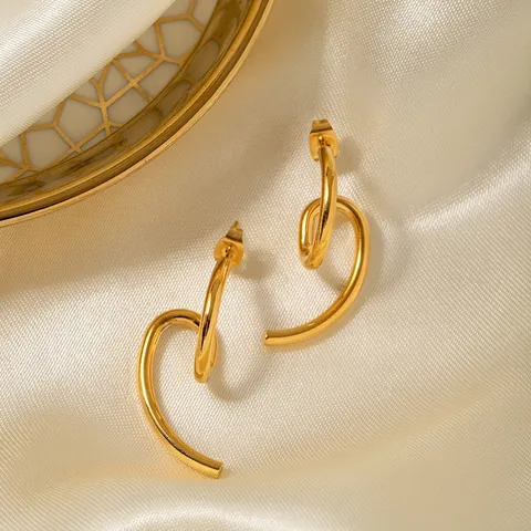 18K Gold Plated Stainless Steel Geometric Stud Earrings Irregular Line Shape Hoop Earrings For Women Minimalist Fashion Jewelry