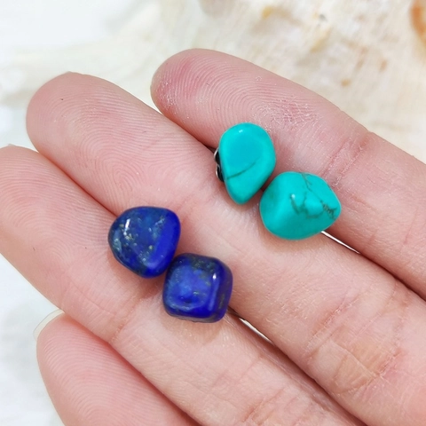 Orecchini a Bottone in Pietra Grezza Naturale Perno in Argento 925 Acciaio Inossidabile Ametista Turchese Gioielli Donna