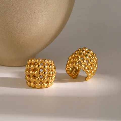 Honeycomb Mesh Ear Cuffs 18K Gold Plated Stainless Steel Beaded Non Pierced Earring Clips For Women Minimalist Jewelry