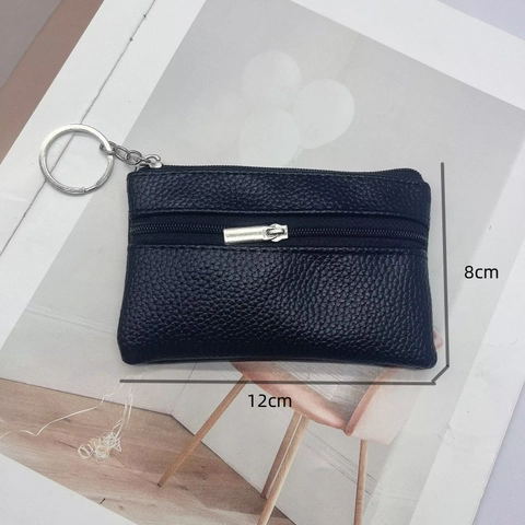 Mini Porte-monnaie Cuir PU Grain Litchi Double Fermeture Éclair Étui À Clés Petit Portefeuille Portable