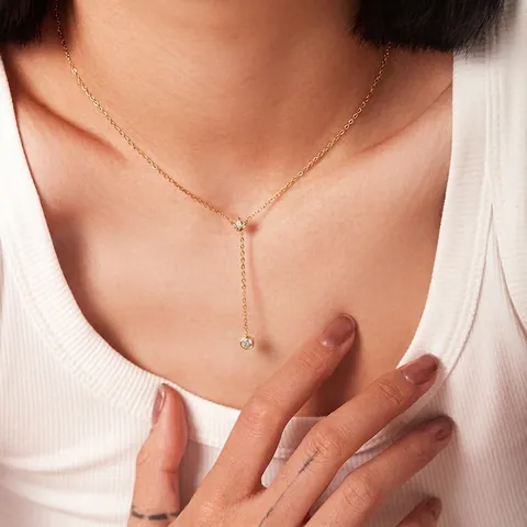 Collana con Ciondolo a Corona in Acciaio Inossidabile Delicato Francese per Donna Catena a Forma di Y Placcata in Oro con Gioielli in Strass