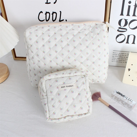 Gewatteerde Bloemen Toilettas Polyester Grote Capaciteit Draagbare Make-up Organizer Ritszakje Dames Reistas