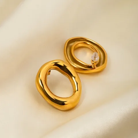 Modern Minimalist 18K Gold Plated Stainless Steel Hollow Oval Earrings Irregular Geometric Ear Jewelry For Women Trendy Gift