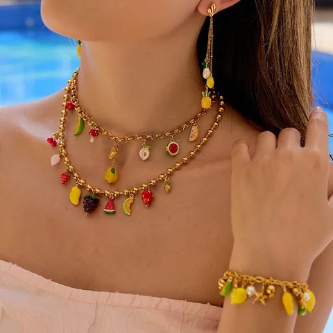 Bracciale Con Ciondoli Frutta In Acciaio Inossidabile Con Smalto Limone Stella Marina Perla Artificial Gioielli Estivi Da Donna