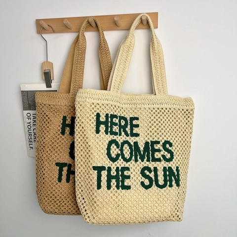 Bolso Tote De Paja Tejida Gran Capacidad Bordado De Letras Bolso De Playa Verano Mujer Informal Papel Elegante