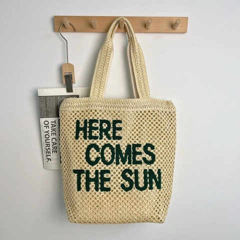 Bolso Tote De Paja Tejida Gran Capacidad Bordado De Letras Bolso De Playa Verano Mujer Informal Papel Elegante