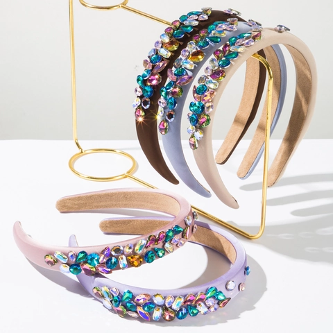 Cerchietto Imbottito con Strass di Lusso Barocco Fascia per Capelli con Fiori di Cristallo Colorati per Matrimonio Festa Donna Accessori Capelli