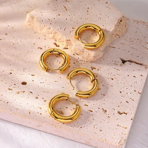 Chunky Hoop Ohrringe Edelstahl Vakuum Gold Beschichtet Ins Stil Minimalistische Spiegel Poliert Runde Schmuck Damen