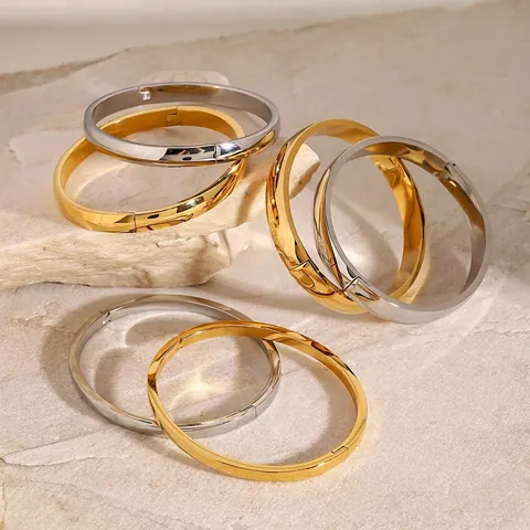Brazalete Minimalista de Acero Inoxidable con Hebilla Cuadrada para Mujer Impermeable Hipoalergénico Geométrico Pulido Pulsera de Metal Joyería Regalo