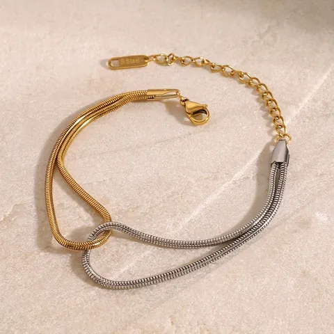 Stainless Steel Two-tone Snake Chain Bracelet For Women Gold Silver Electroplated Double Layer Minimalist Adjustable Jewelry Gift