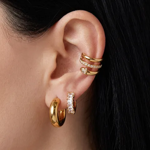 Stainless Steel Earrings Studs Hoops Ear Cuffs Zirconia Snake Gold Geometric Waterproof Hypoallergenic Women Jewelry