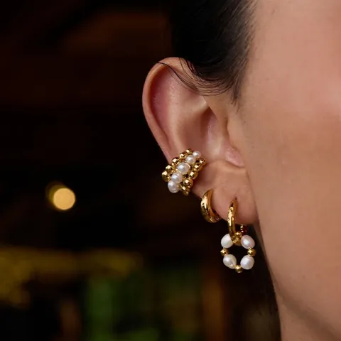 Stainless Steel Artificial Pearl Hoop Earrings Gold Plated Waterproof Hypoallergenic Luxury French Style Jewelry For Women