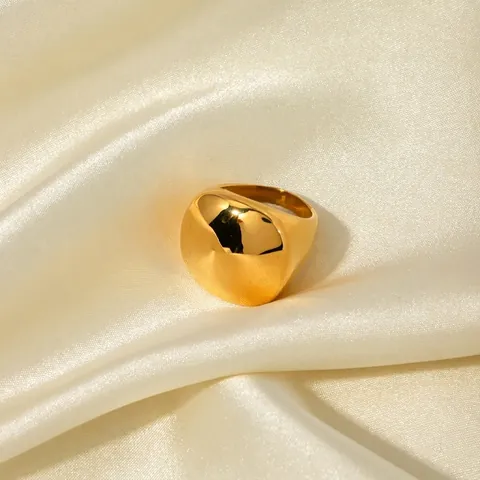 Anillo De Cúpula Cuadrado Grueso Minimalista Acero Inoxidable Chapado Oro 18K Acabado Espejo Para Mujeres