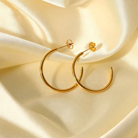 18K Gold Plated Stainless Steel C Shape Hoop Earrings For Women Minimalist Geometric INS Style Delicate Piercing Stud Earrings Fashion Jewelry