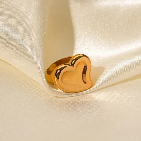 Bague Cœur en Acier Inoxydable pour Femme Plaquée Or 18K Polie Mode Statement Ring Élégant Bijoux Accessoire Cadeau