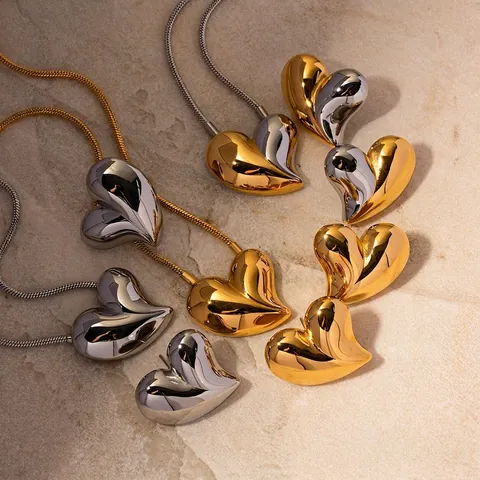 Orecchini a Bottone a Cuore Grande Esagerati in Acciaio Inossidabile Placcato Oro 18K Stile INS Lucidati a Specchio Gioielli Donna