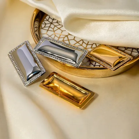Trendy 18K Gold Plated Stainless Steel Rectangular Earrings For Women Geometric Rhinestone Inlaid Personalized Fashion Jewelry