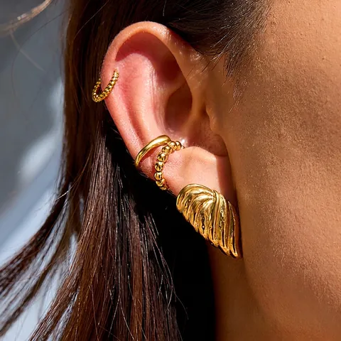 Stainless Steel Stud Earrings Waterproof Hypoallergenic Gold Plated Round Geometric Spiral Texture Niche Design For Women
