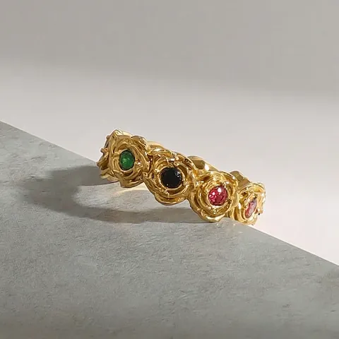 Rose Flower Ring Stainless Steel Gold Plated Multi Color Zircon Vintage Luxury Floral Finger Jewelry For Women Girls