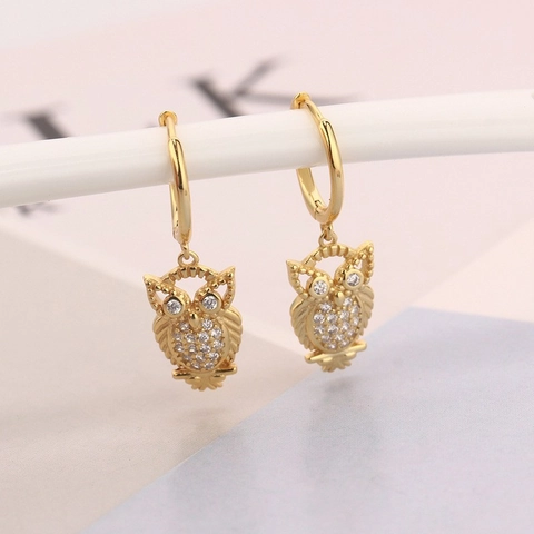Squisiti Orecchini A Cerchio A Forma Di Gufo In Argento Sterling 925 Placcato Oro Con Zirconi Luccicanti Per Donna