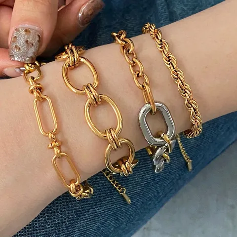 Gliederketten Armband Edelstahl 18K Vergoldet Wasserdicht Hypoallergen Cuban Büroklammer Herz Schmuck Damen