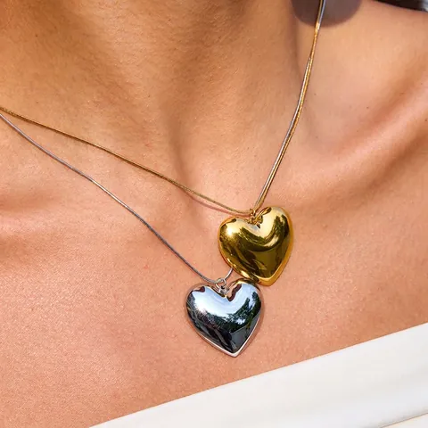 Minimalist Stainless Steel Heart Pendant Necklace For Women Mirror Polish Gold Silver Plated Snake Bone Chain Jewelry