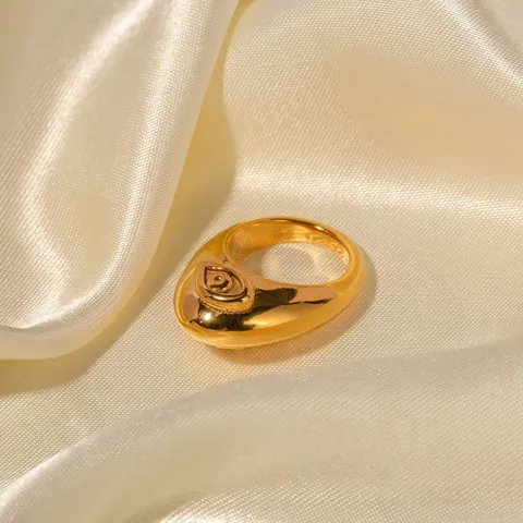 Anello Bifacciale in Acciaio Inossidabile Placcato Oro 18K Malocchio e Labbra per Donna Gioielli Vintage Geometrici