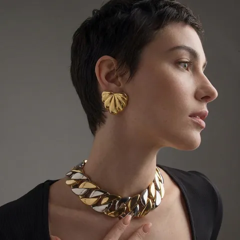Edelstahl Puff Herz Ohrstecker Rippenstruktur Croissant Form Gold Silber Plattiert Mode Schmuck Für Damen