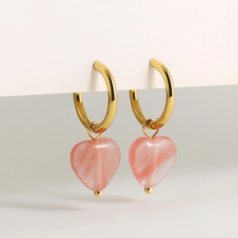 Natural Stone Heart Pendant Hoop Earrings 18K Gold Plated Simple Elegant Minimalist Jewelry For Women