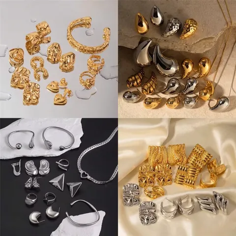 18K Gold Plated Stainless Steel Earrings For Women Geometric Water Drop Heart Shape Vintage Fashion Jewelry Accessories
