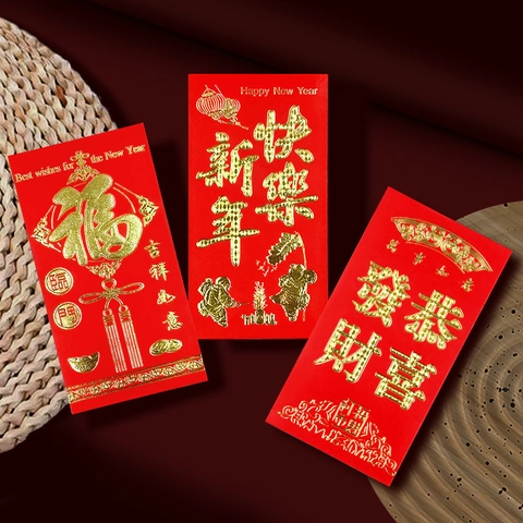 Enveloppes Rouges Du Nouvel An Chinois Papier Doré Hongbao Paquets D'argent Chanceux Bénédiction Traditionnelle