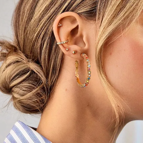 18K Vergulde Roestvrijstalen Creolen Voor Dames Minimalistisch Groot Rond Kleurrijke Strass Pavé Cirkel Oorbellen Mode Sieraden Cadeau