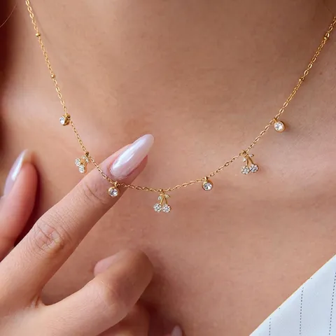 Collana In Acciaio Inossidabile Con Ciondolo Ciliegia In Zircone Placcato Oro Catena Delicata Gioielli Da Donna Elegante