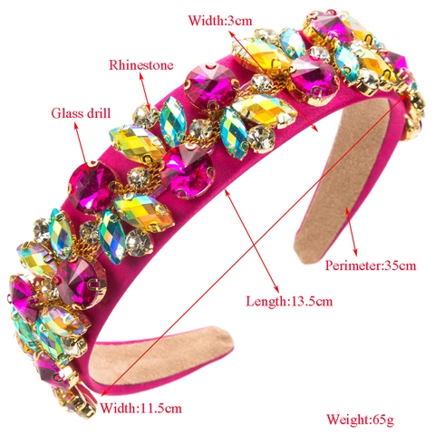 Cerchietto Imbottito Barocco Con Strass Colorati in Vetro Vintage Lusso Fascia Larga per Capelli Donna Matrimonio Gioielli