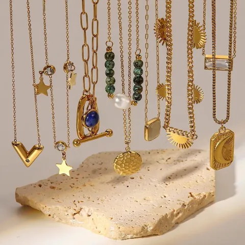Herz Anhänger Halskette 14K Vergoldet Edelstahl Französisch Retro Vintage Layered Schmuck Für Damen