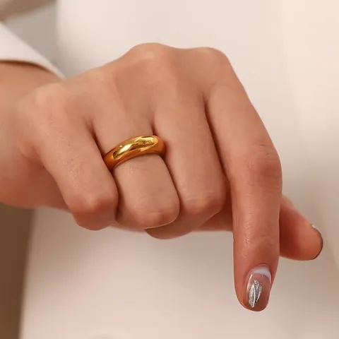 Minimalist Dome Ring 18K Gold Plated Stainless Steel Polished High Shine Plain Band Trendy Statement Jewelry For Women