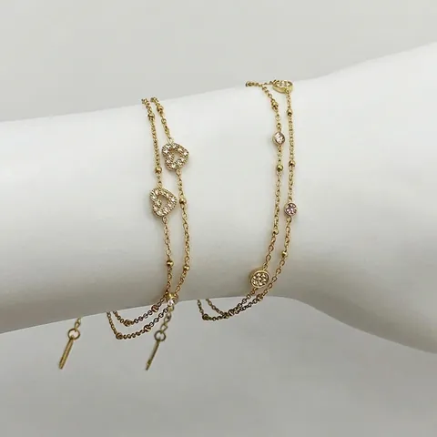 Stainless Steel Double Layer Heart Bracelet Gold Plated Zircon Pendant Adjustable Fashion Jewelry For Women Elegant Accessory