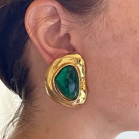 Pendientes Vintage Para Mujer Acero Inoxidable Irregular Chapado En Oro Resina Verde Estilo Esmeralda Joyería Retro