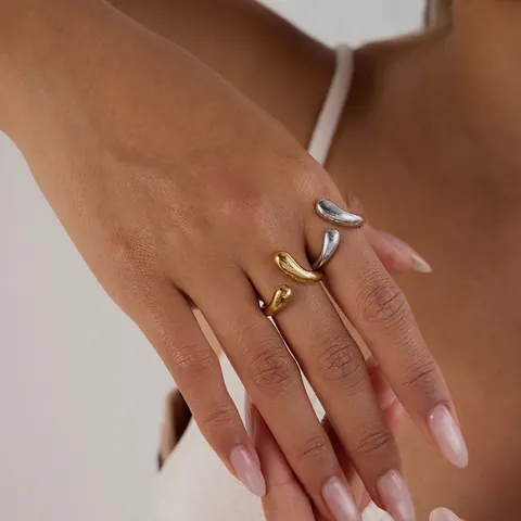 Minimalist Water Drop Open Ring Stainless Steel Teardrop Adjustable High Polished Jewelry For Women Elegant Modern Style