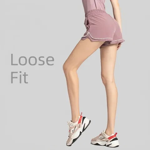 Shorts Sportivi Corsa Donna Doppio Strato Mesh Traspirante Workout Fitness Gym Yoga Vita Elastica Coulisse Asciugatura Rapida