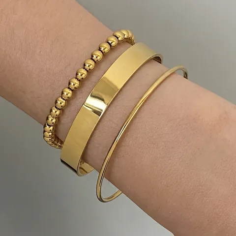 Roestvrij Staal 18K Verguld Armband Armring Kralenketting Breed Glad Open Manchet Mode Sieraden Vrouwen